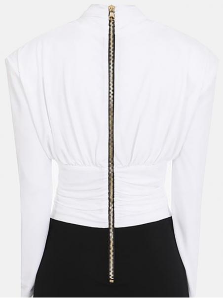 BALMAIN - Robe drapée noire et blanche